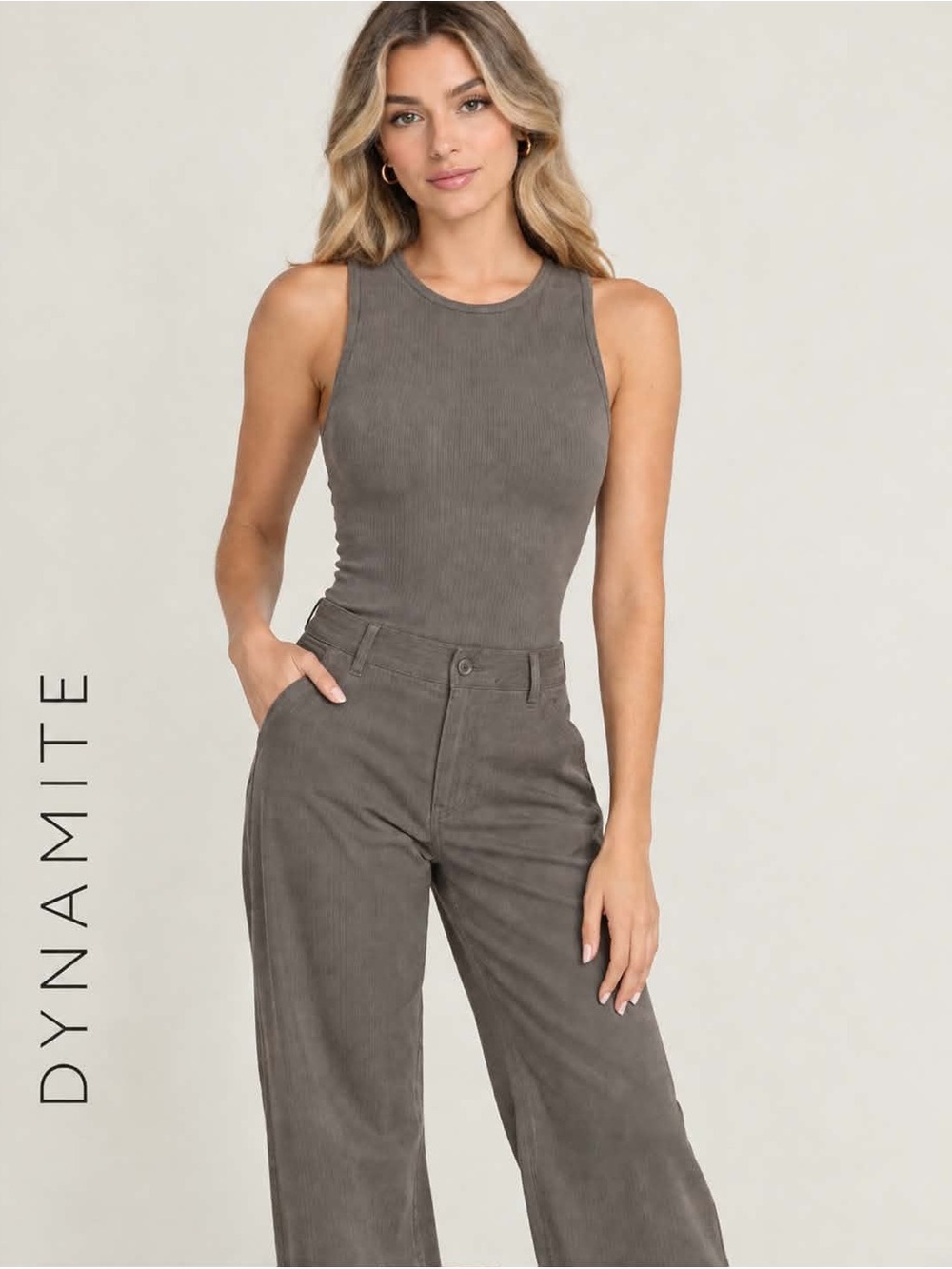 🩶Dynamite Ribbed Snap-Bottom Bodysuit in Grey